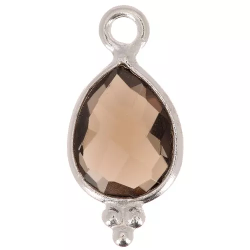 Dije facetado con Bolas Pequeñas 14x7 mm Plata 925 - Quartz fumé x1