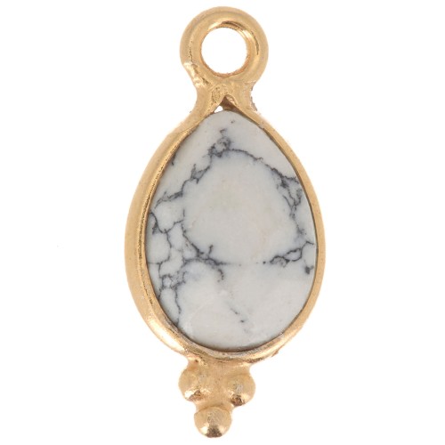 Dije facetado con Bolas Pequeñas 14x7 mm Plata 925 Chapado de oro- Howlite x1