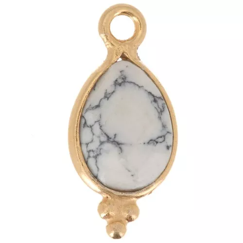 Dije facetado con Bolas Pequeñas 14x7 mm Plata 925 Chapado de oro- Howlite x1