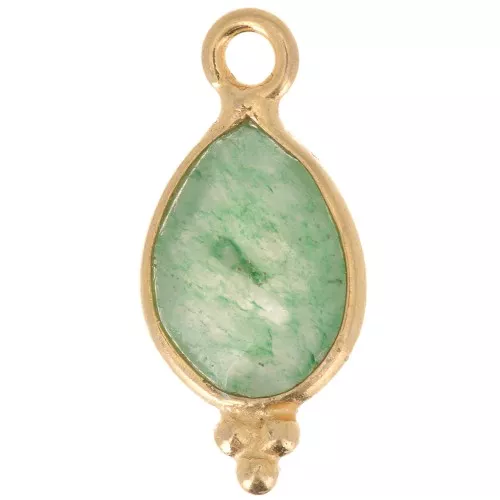 Dije facetado con Bolas Pequeñas 14x7 mm Plata 925 Chapado de oro- Aventurine