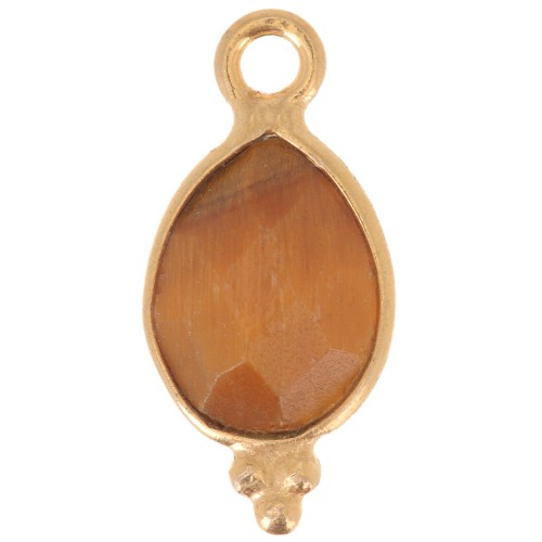 Dije facetado con Bolas Pequeñas 14x7 mm Plata 925 Chapado de oro- Oeil de tigre