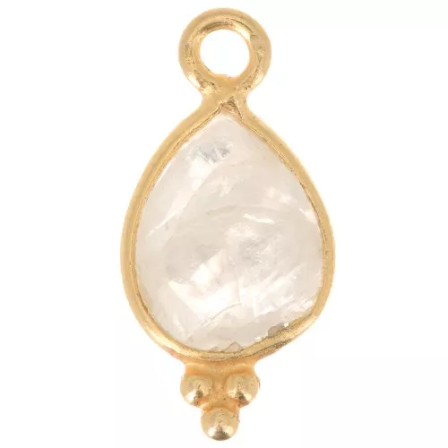 Dije facetado con Bolas Pequeñas 14x7 mm Plata 925 Chapado de oro- Pierre de lune