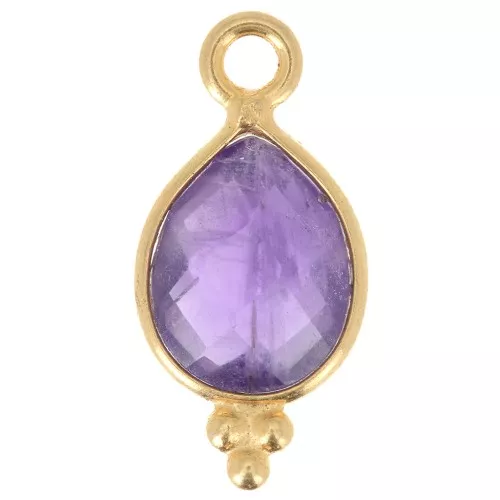 Dije facetado con Bolas Pequeñas 14x7 mm Plata 925 Chapado de oro- Amethyste