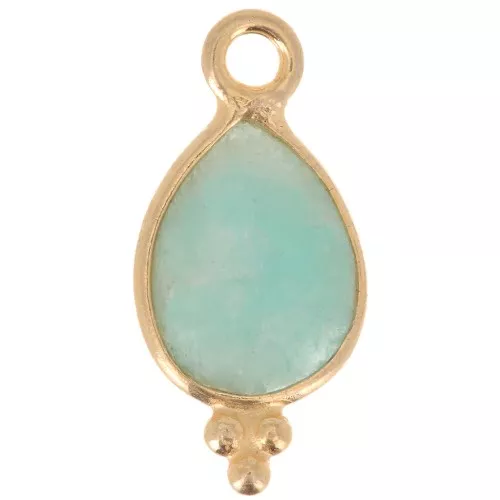 Dije facetado con Bolas Pequeñas 14x7 mm Plata 925 Chapado de oro- Amazonite
