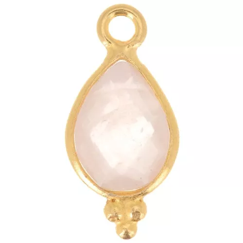 Dije facetado con Bolas Pequeñas 14x7 mm Plata 925 Chapado de oro- Quartz rose