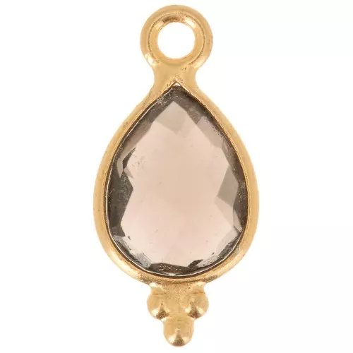Dije facetado con Bolas Pequeñas 14x7 mm Plata 925 Chapado de oro- Quartz fumé