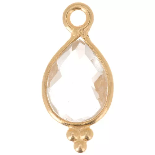 Dije facetado con Bolas Pequeñas 14x7 m Plata 925 Chapado de oro- Cristal de roche