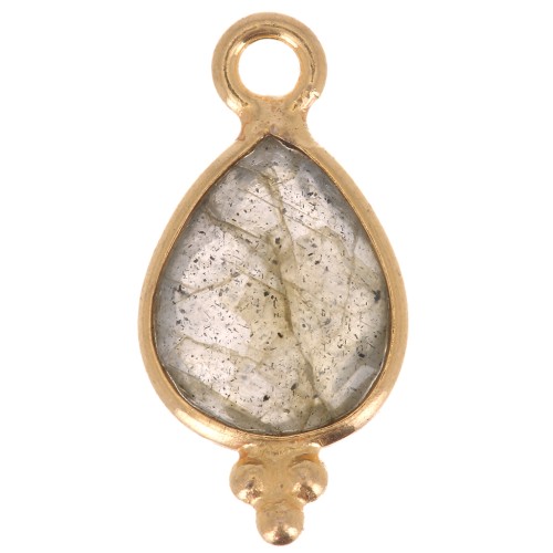 Dije facetado con Bolas Pequeñas 14x7 mm Plata 925 Chapado de oro- Labradorite