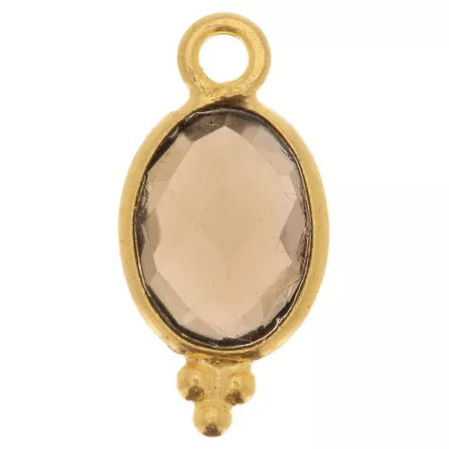 Dije facetado con Bolas Pequeñas 14x7mm Plata 925 Chapado de oro- Quartz fumé