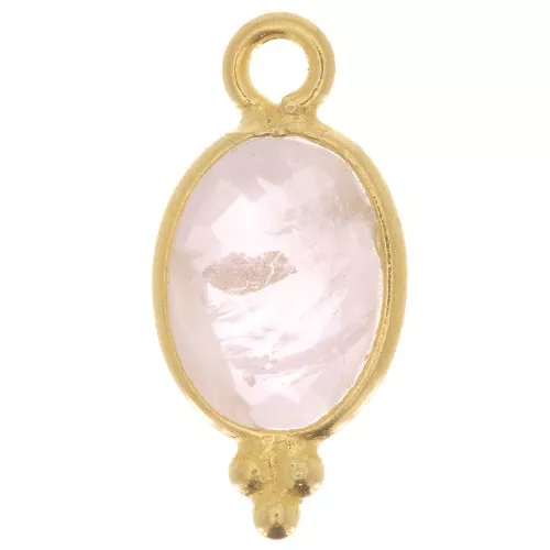 Dije facetado con Bolas Pequeñas 14x7mm Plata 925 Chapado de oro- Quartz rose