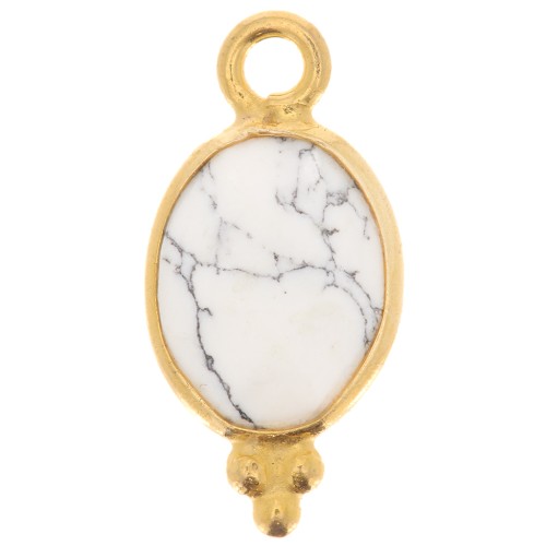 Dije facetado con Bolas Pequeñas14x7mm Plata 925 Chapado de oro- Howlite