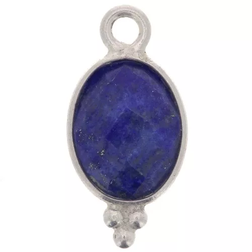 Dije ovalado facetado con bolas pequeñas 14x7 mm - Plata 925 - Lapis lazuli x1