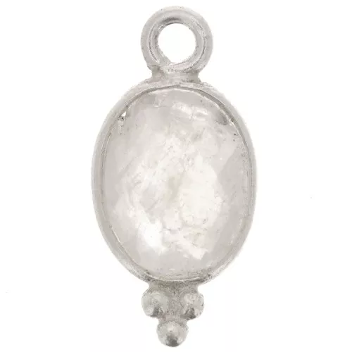 Dije ovalado facetado con bolas pequeñas 14x7 mm - Plata 925 - Pierre de lune
