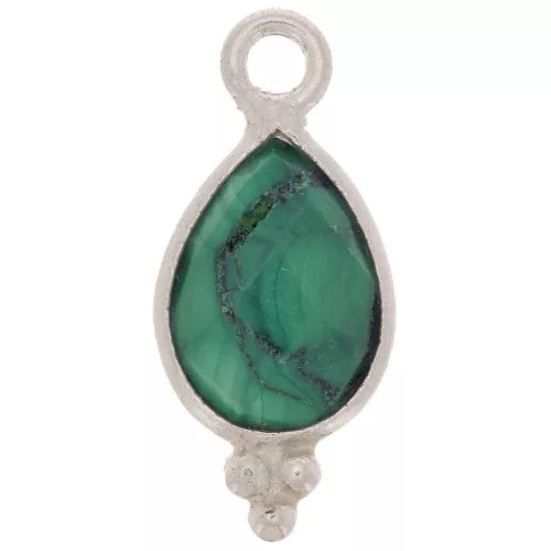 Dije gota facetado con bolas pequeñas 14x7 mm Plata 925 - Malachite x1