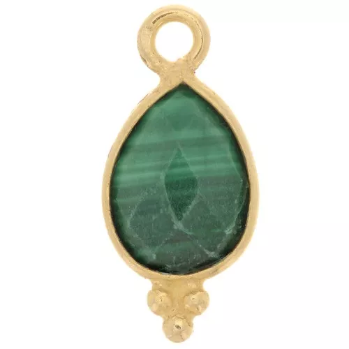 Dije facetado y bolas pequeñas Plata 14x7 mm 925 Chapado oro - Malachite