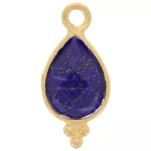 Dije facetado y bolas pequeñas Plata 14x7 mm 925 Chapado oro- Lapis lazuli