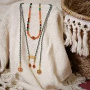 Dije facetado y bolas pequeñas 14x7 mm Plata 925 Chapado oro - imitación Cornalin