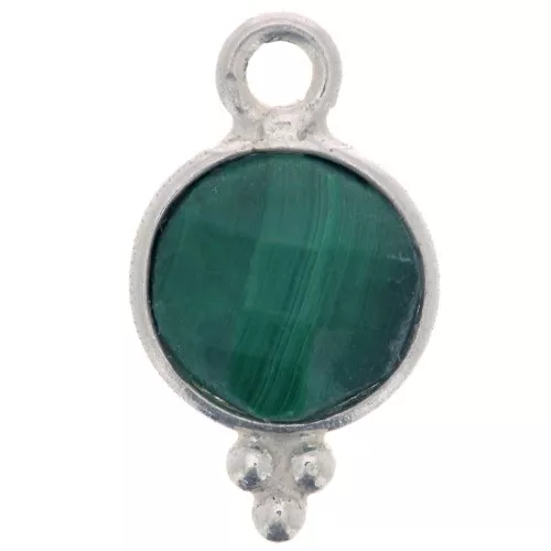 Dije redondo facetado con bolas pequeñas 7 mm Plata 925 - Malachite x1