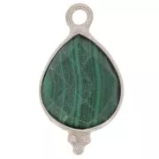 Charm gota facetada con bolitas 16x9 mm Plata 925 - Malaquita x1