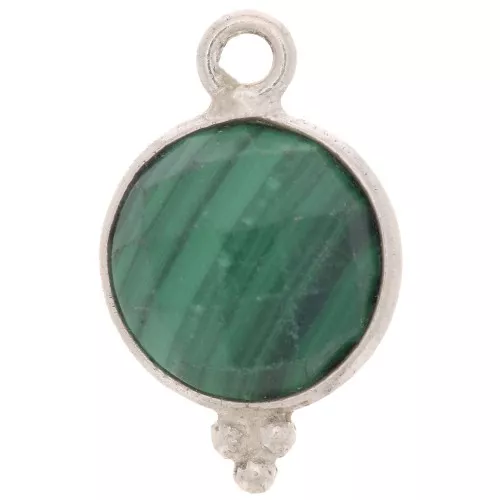 Charm redondo facetado con bolitas 9mm - Plata de ley 925 - Malaquita x1