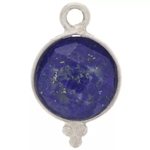 Charm redondo facetado con bolitas 9mm - Plata de ley 925 - Lapislázuli x1