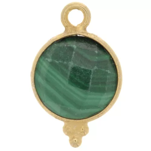 Charm facetado con bolitas 9 mm - Plata de ley 925 bañada en oro - Malaquita