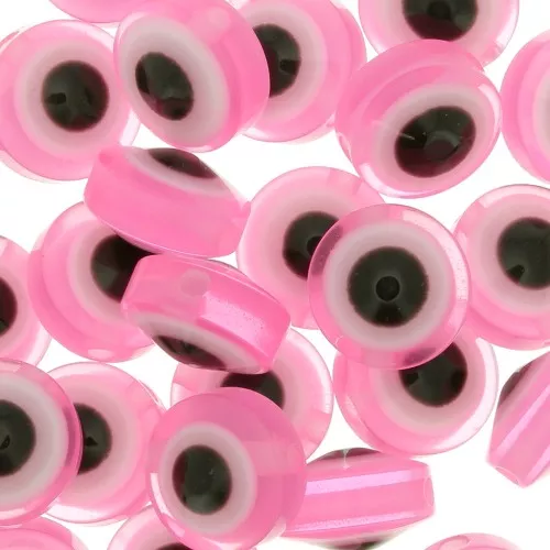 Cuentas planas redondas - ojo de la suerte - 9,5x6 mm - Rosa x10