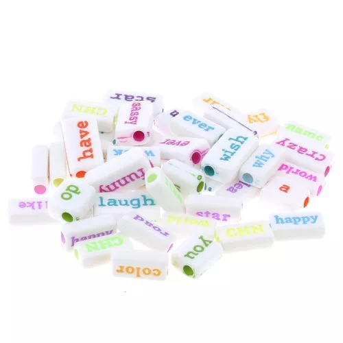 Surtido de 60 cuentas rectangulares palabras y tamaños aleatorios Blanco - Multicolor