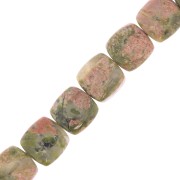 Cuenta cuadrada lisa 8 mm de piedra gema - Unakite x1