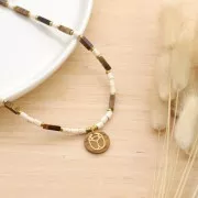 Colgante plano redondo 20 mm - escarabajo grabado excluido Perles & Co - Madreperla - Oro x1