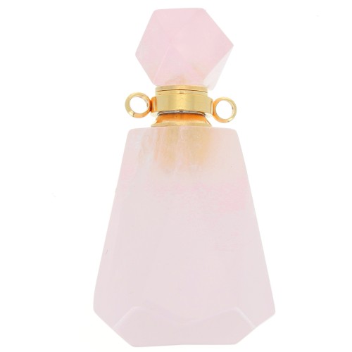 Colgante frasco de perfume piedra preciosa 37x20 mm Cuarzo Rosa Acero inoxidable oro x1