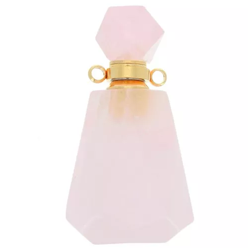 Colgante frasco de perfume piedra preciosa 37x20 mm Cuarzo Rosa Acero inoxidable oro x1