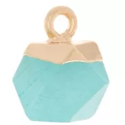 Breloque cube facetté 12x11mm imitation pierre gemme Jade teinté - Bleu - Doré x1