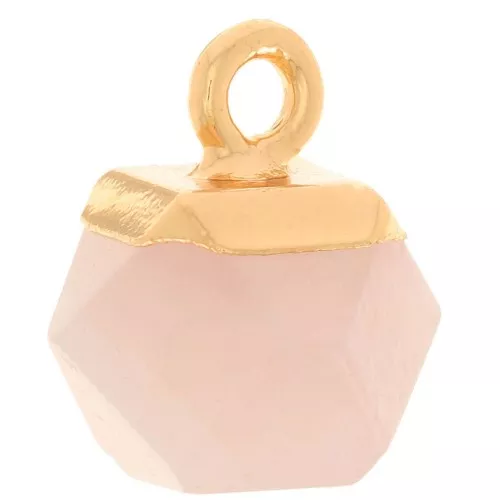Breloque cube facetté 12x11mm imitation pierre gemme Quartz Rose - Doré x1