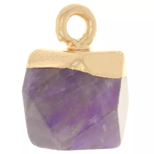 Breloque cube facetté 12x11 mm imitation gemme Améthyste - Doré x1