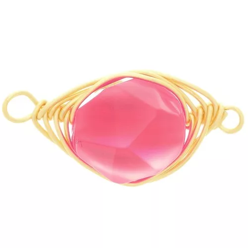 Entrepieza ovalada17x9 mm imitación gema Jade teintée - Fuchsia - Doré x1