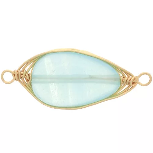 Entrepieza ovalada 24x10 mm imitación gema color Jade - Azul Veraman - Dorado x1