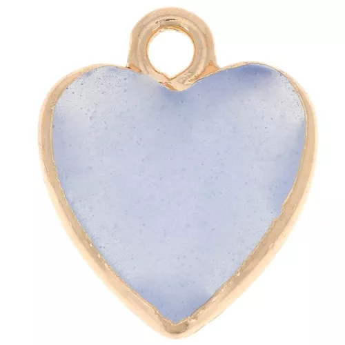Dije corazón facetado 16x13 mm imitación gema Jade tintado - Azul- Dorado x1