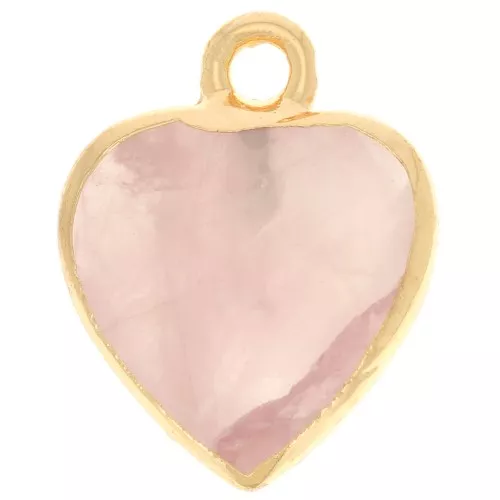 Dije corazón facetado 16x13 mm imitación gema Quartz rose - Dorado x1
