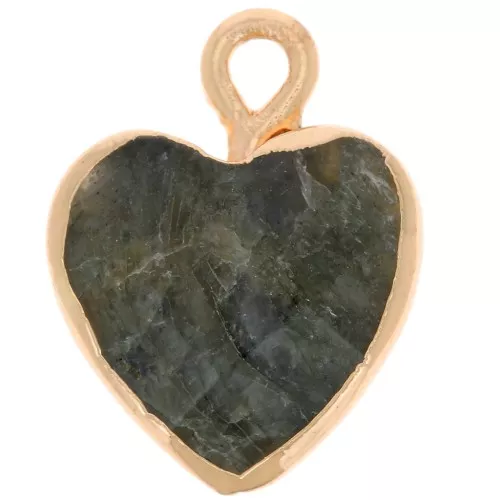 Dije corazón facetado 16x13 mm imitación gema Labradorite - Dorado x1