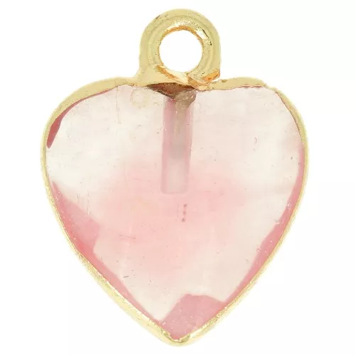 Dije corazón facetado 16x13 mm imitación gema Jade tintado - Rosa - Dorado x1