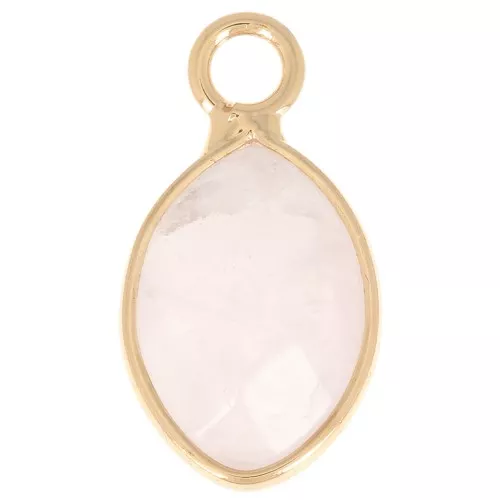 Colgante gota facetado de 17x9 mm imitación de gema de Cuarzo Rosa - Oro