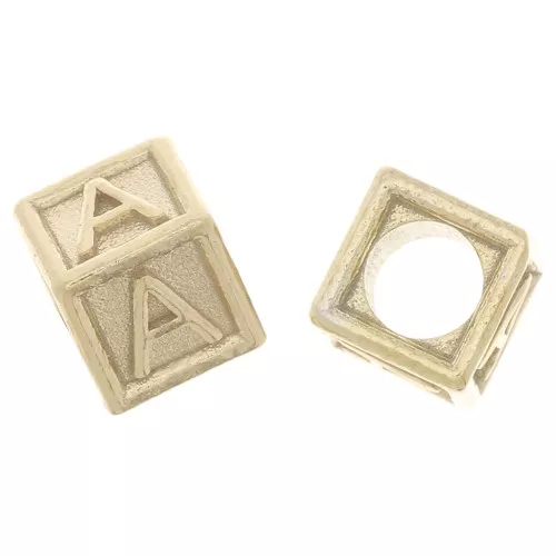Cuenta letra alfabético cubo 5 mm con agujero grande - A - Plata 925 Dorada x1