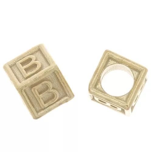 Cuenta letra alfabético cubo 5 mm con agujero B - Plata 925 Dorado con oro fino x1