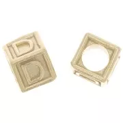 Cuenta letra alfabético cubo 5 mm con agujero D - Plata 925 Dorado con oro fino x1
