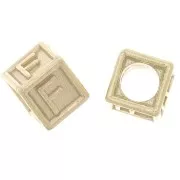 Cuenta letra alfabético cubo 5 mm con agujero F - Plata 925 Dorado con oro fino x1