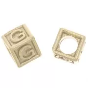 Cuenta letra alfabético cubo 5 mm con agujero G - Plata 925 Dorado con oro fino x1