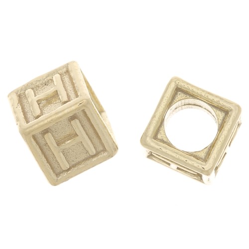 Cuenta letra alfabético cubo 5 mm con agujero H - Plata 925 Dorado con oro fino x1