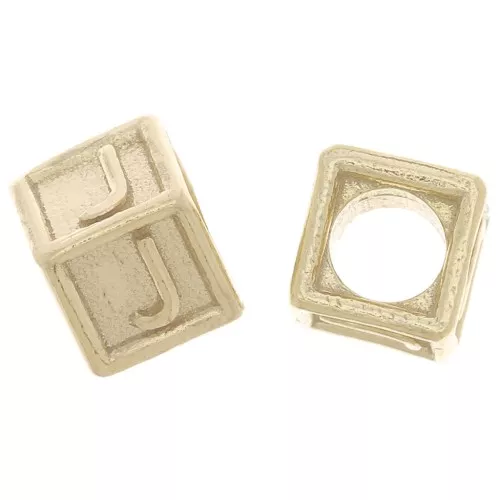 Cuenta letra alfabético cubo 5 mm con agujero J - Plata 925 Dorado con oro fino x1