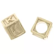 Cuenta letra alfabético cubo 5 mm con agujero K - Plata 925 Dorado con oro fino x1